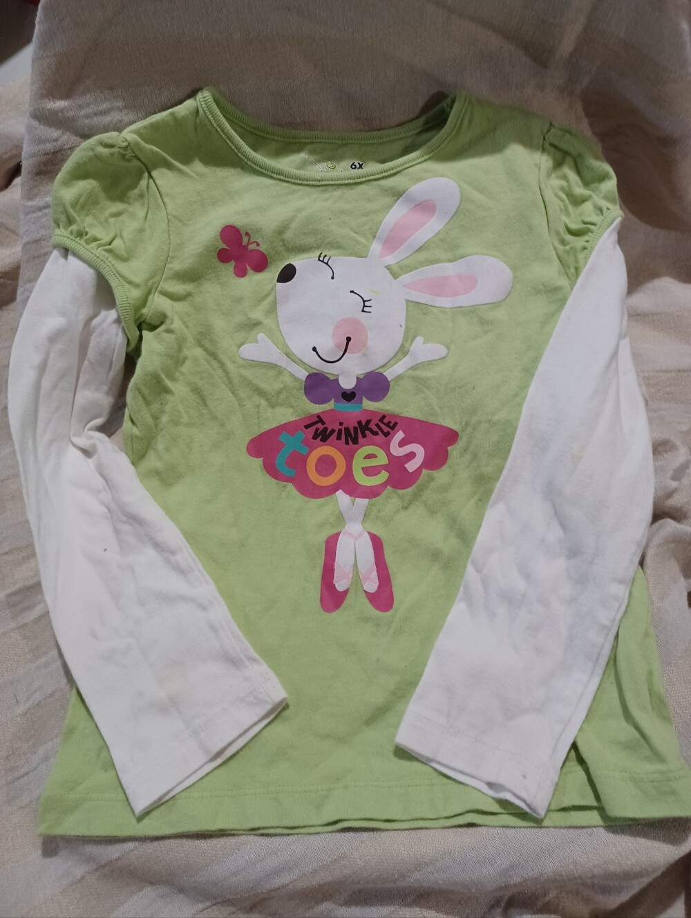 Girls Lime Green Bunny 'Twinkle Toes' Layered-Look Long Sleeve Top